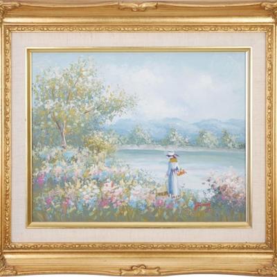 Original Oil on Canvas Board Blooming Meadow Landscape Painting