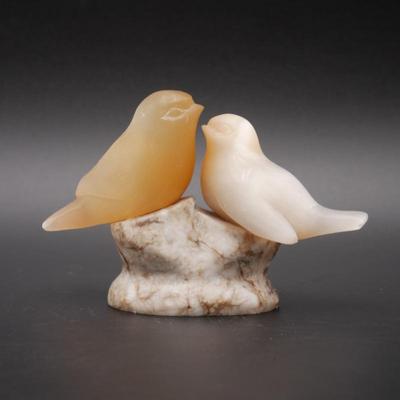 Peach Selenite Love Birds on Marble Base Small Sculpture