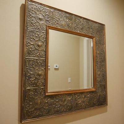 Extra Large 47.5" Embossed Floral Tile Beveled Wall Mirror