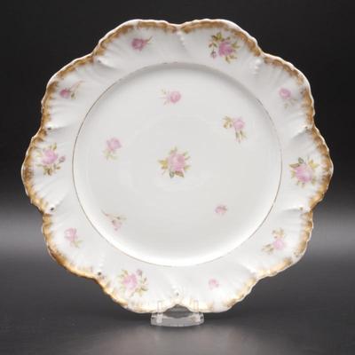 A. Lanternier Limoges France Gilded Plate w/Pink Rose Bud Pattern
