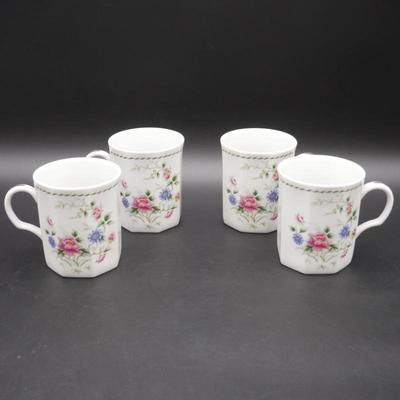 Set Of 4 Vintage Andrea By Sadek "Spring Night" Fine China Octagonal Mugs