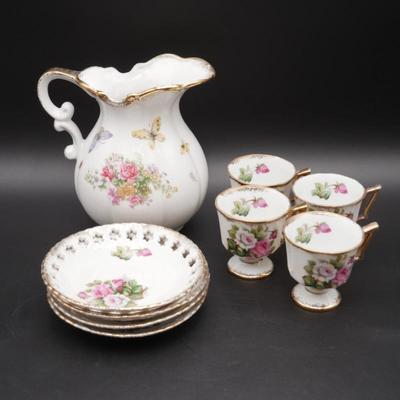 Royal Crown Hand Painted Gilded Floral 9pc Tea Set