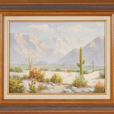 Desert Landscape Painting by "M.S. Ree", Oil on Canvas