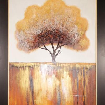 Giant 56" Coppery Tree Painting by "Romis", Acrylic on Canvas
