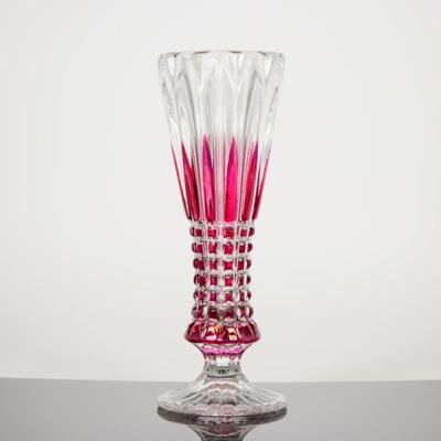 Vintage Art Deco Lead Crystal Vase w/ Red Accents