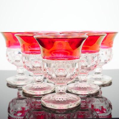 Set Of 8 Vintage Tiffin King's Crown Cranberry Liquer Glasses