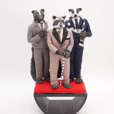 Trio of Well Dressed Critters Figurines on Stand