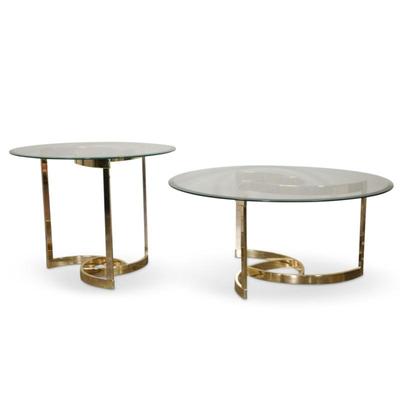 "The Salem" MCM Style Brass Swirl Coffee Table and Side Table Set
