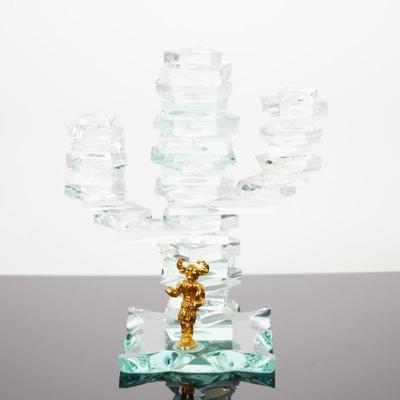 Stacked Glass Cactus w/Glass Base & Tiny Buffalo Warrior Figurine