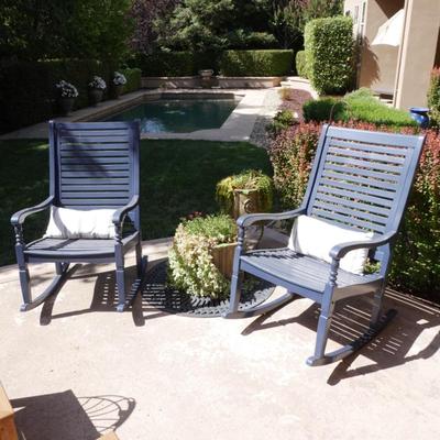 Pair of Navy Blue Wooden Rocking Chairs
