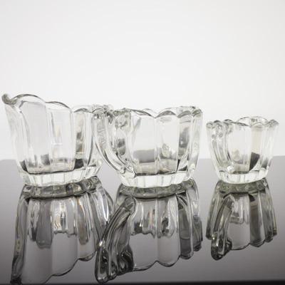Heisey Crystolite Scalloped Ribbed Glass Cream & Sugar 3-Piece Set