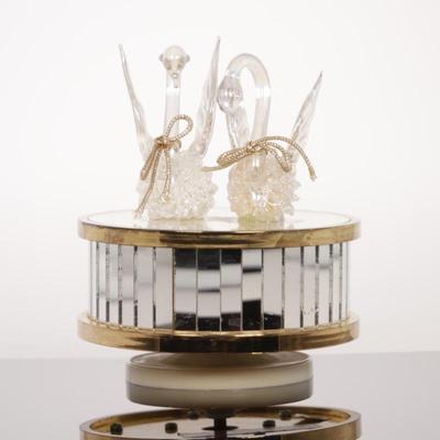 Mirrored Swans 24K Gold Trim Rotating Music Box