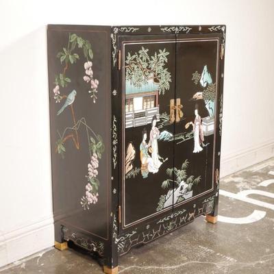 Chinoiserie Laquer Cabinet with Printed and Carved Designs