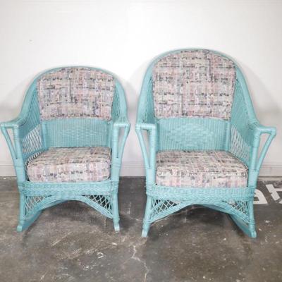 Turquoise Wicker Rocking Chairs (Lot of 2)