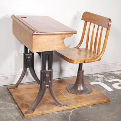 Antique School Desk by Kenney Bros. & Wolkins Inc. with Flooring