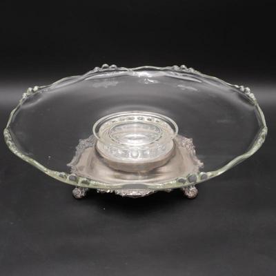 Large Silver Plated Pedestal Glass Lazy Susan