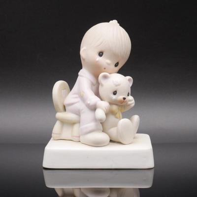 Precious Moments 1980 "Bear Ye One Another's Burdens" Bisque Porcelain Figurine