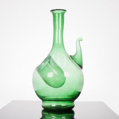 Italian Green Glass Decanter w/Ice Chamber & Stopper