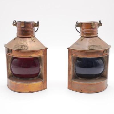 Pair of Tung Woo Copper & Brass Nautical Ship Oil Lanterns