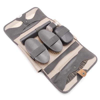 Vintage Men's Grooming Travel Kit w/Folding Leather Case