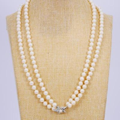 Double Strand Knotted Faux Pearl Necklace