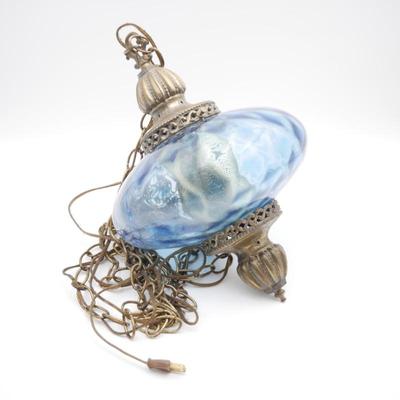 Retro Hanging Blue Glass Swag Lamp