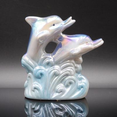 Vintage Lusterware Iridescent Ceramic Dolphins Sea Life Figurine