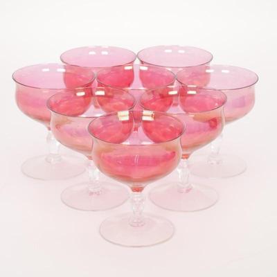 Pink Cranberry & Clear Optic Glass Champagne Coupe Glasses (Set of 8)