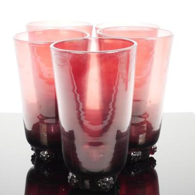 Set of 5 Footed Purple Drinking Glasses