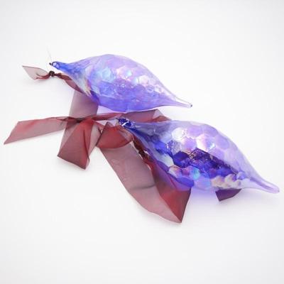 Pair of Large Iridescent Blue Glass Ornaments