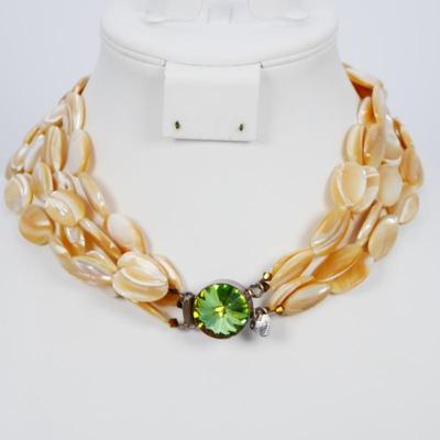 Gogo 925 Sterling Silver 4-Strand Oval Mother of Pearl Beaded Necklace