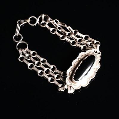 J Howe Sterling Silver & Black Onyx 3-Strand Bracelet