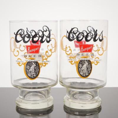 Pair Of Vintage Coors Banquet Beer Glass Tumblers 28 Oz