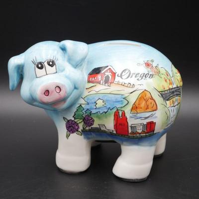 Ceramic Oregon Souvenir Light Blue Piggy Bank