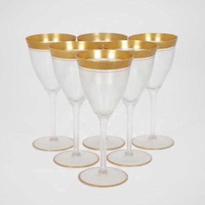 Tiffin Franciscan Etched Gilded Rambler Rose Water Goblets (Set of 6)