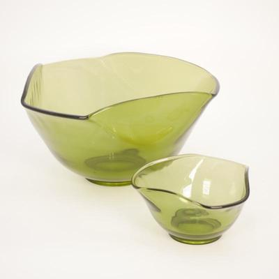Avocado Green Glass Chip & Dip Serving Bowl Set
