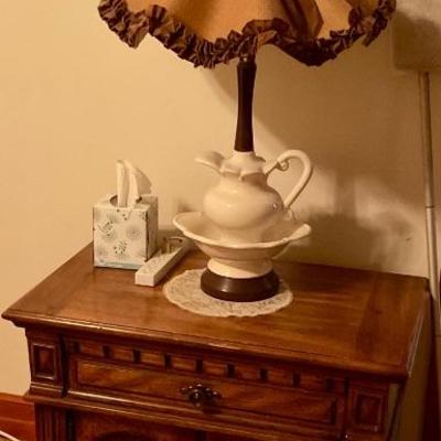 Bed side table one of a pair, lamp