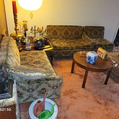mid century sectional with half round piece for corner