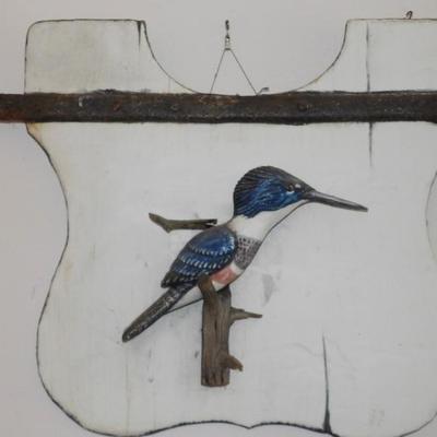 Folk Art Relief Carved Kingfisher Tavern Sign