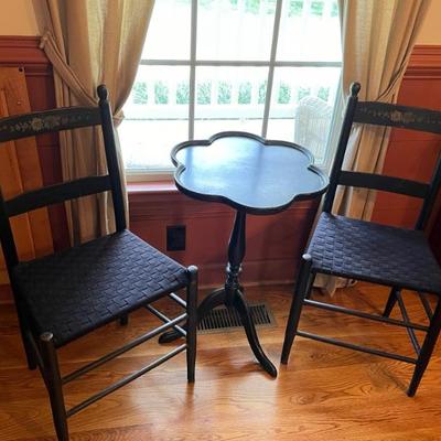 Tea table & 19th century Hitchcock style side chairs