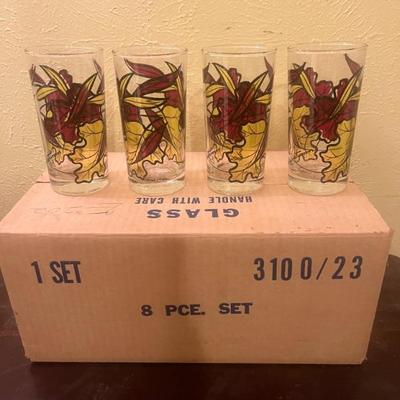 Vintage J W Hale “Early Autumn” Glass Tumblers Still in Original Box! Set of 8