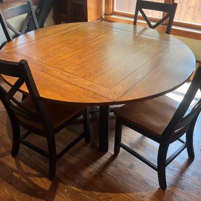 Round Dining Table with Drop Corners into Square Table and 6 Chairs 
