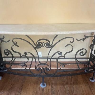 Travertine Wrought Iron and Gilt Metal Console Table 