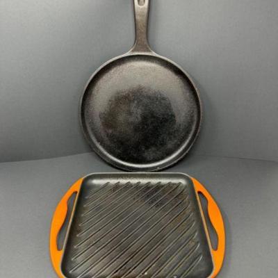 Le Creuset Cast Iron Grill & Well-Seasoned Lodge Cast Iron Skillet	