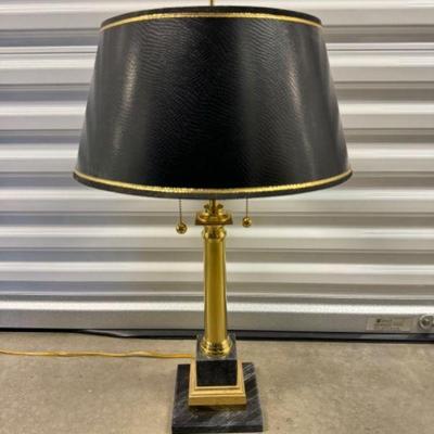Heritage-Style Brass & Marble Desk Lamp w/ Textured Black Shade 
