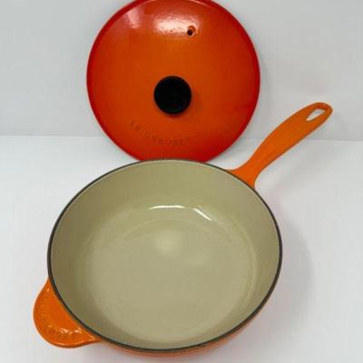 Le Creuset Enameled #21 Cast Iron Deep Sauté Pan - Flame Orange | Est. $350	