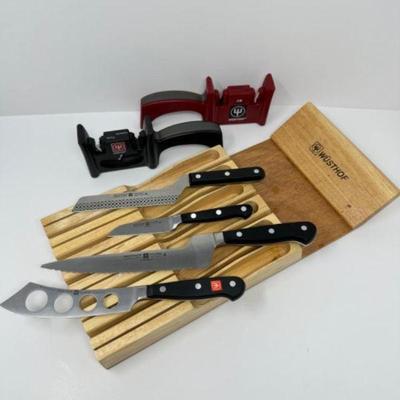 Wusthoff Knife Quartet w/ Storage Block + Wusthoff Sharpeners	