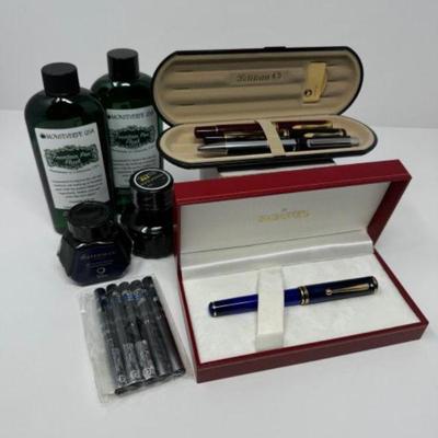 Collector's Writing Ensemble: Pelikan & Sheaffer Pens, Inks, & Accessories	