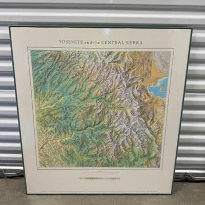 Large 1989 Framed Vintage Yosemite & Central Sierra Map	