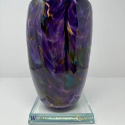 Large Blown Purple Art Glass Vase By Dehanna Jones	